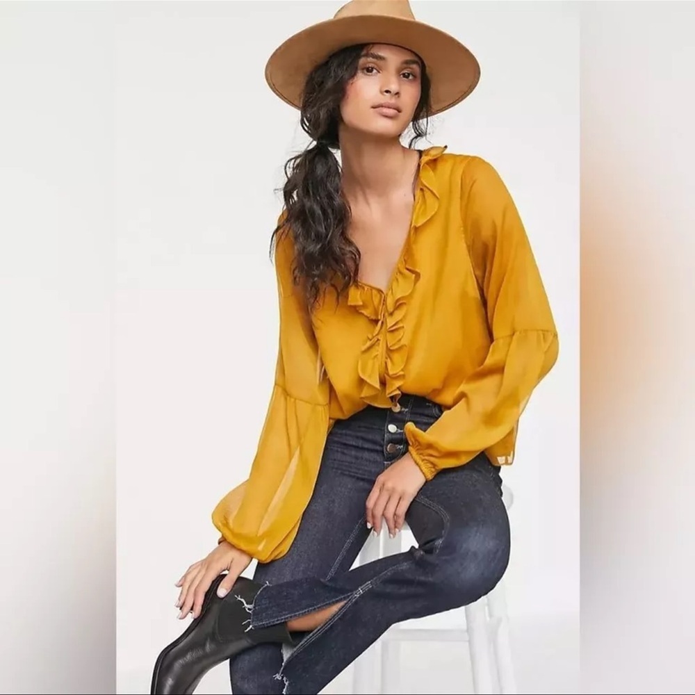 Anthropologie Sunday in Brookly mustard top